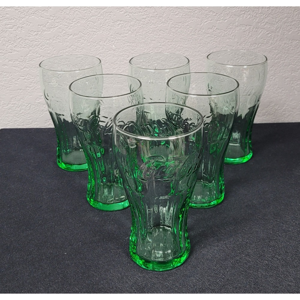 Vintage Libbey Coca-Cola Glasses Georgia Green 16oz Flared Tumblers Set of 6